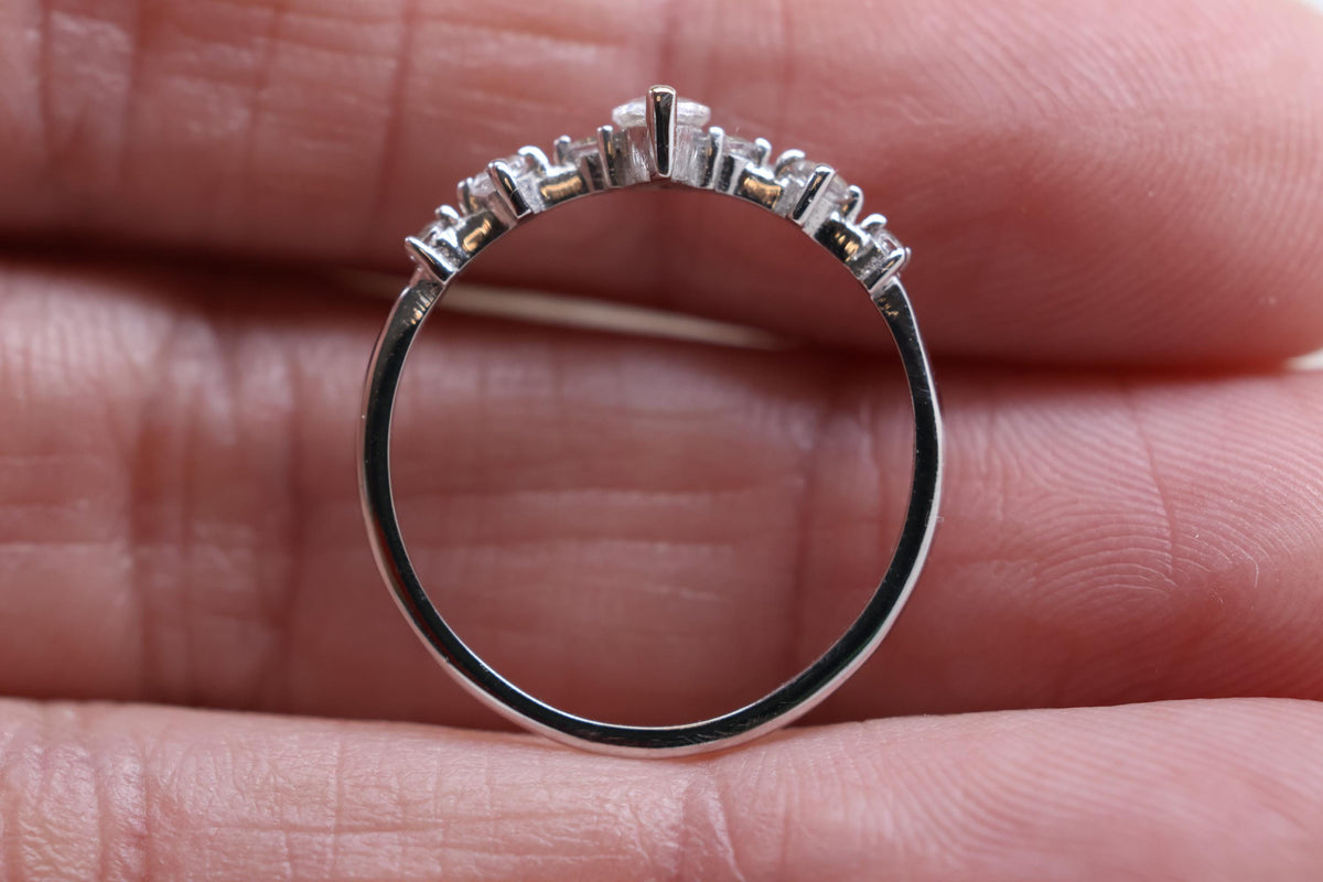 Solid Gold Cremation Marquise CZ Diamond Ring, Half Eternity Band