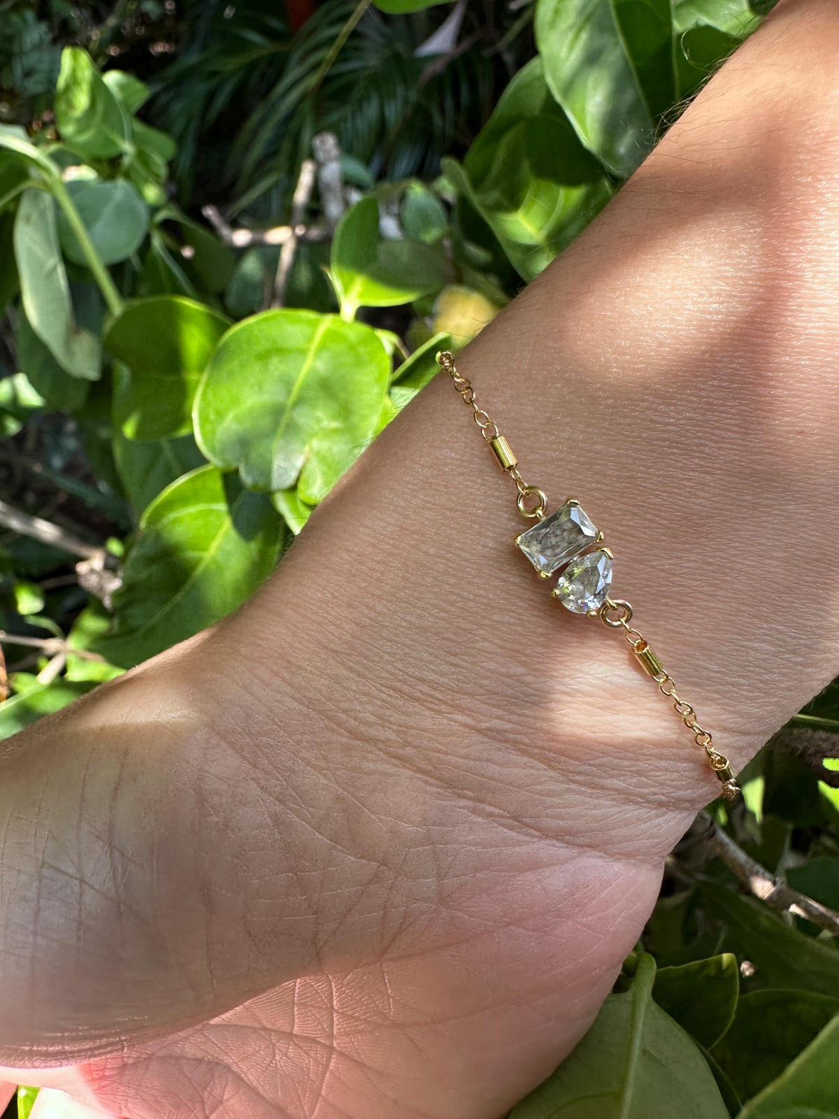 Toi et Moi Cremation Bracelet, Emerald & Pear Cut Ashes CZ Diamonds