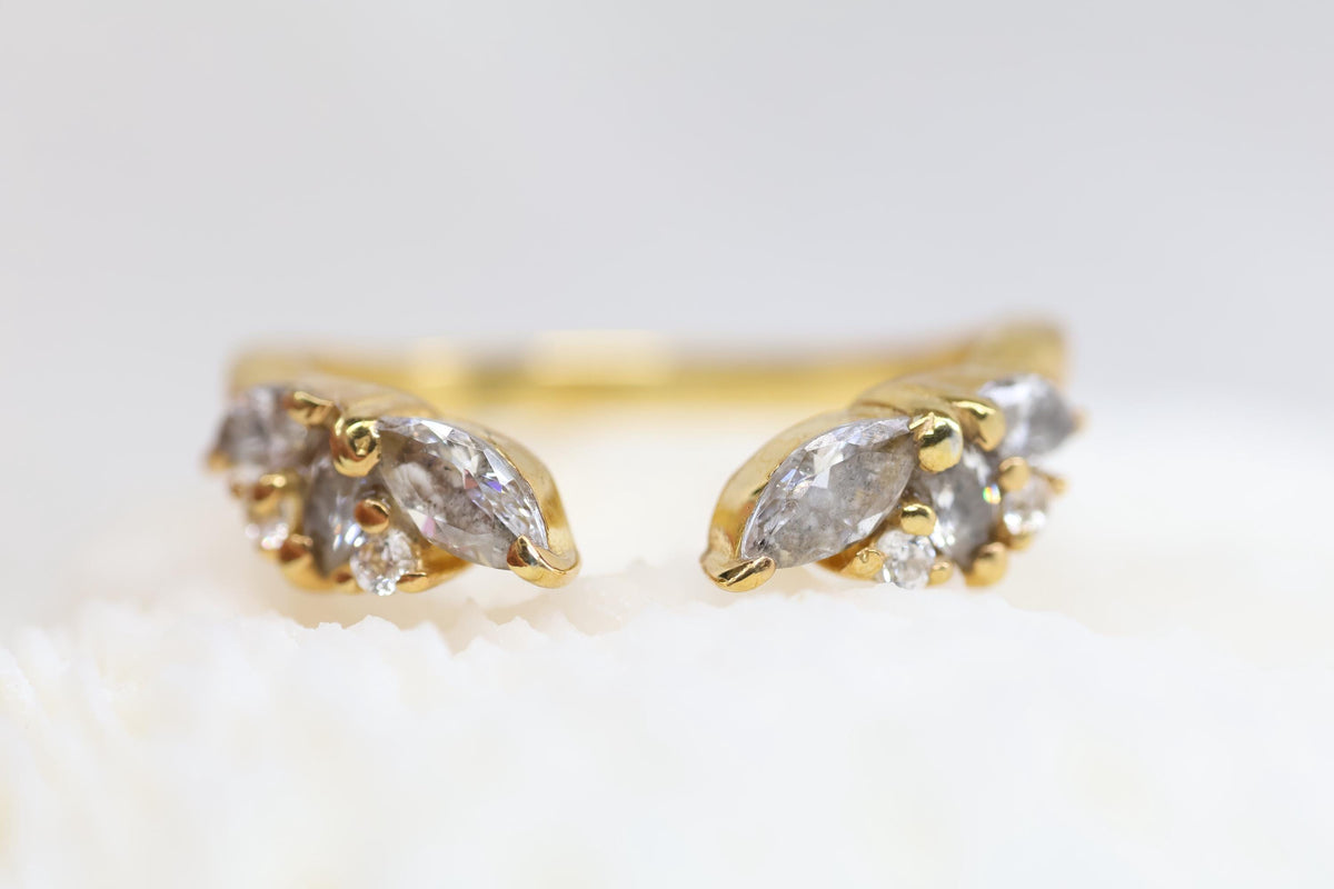 Open Bypass Cremation Ring with Marquise & Round CZ Stones