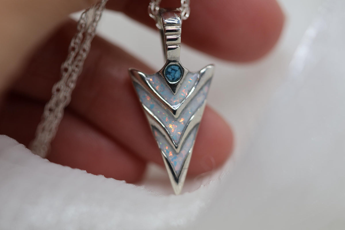 Cremation Ashes Arrowhead Necklace – Ashes Memorial Jewelry with Turquoise & Opal