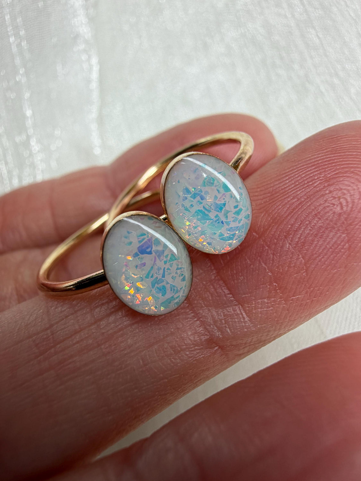 Opal Cremation Ring, White Opal Oval Ashes Ring