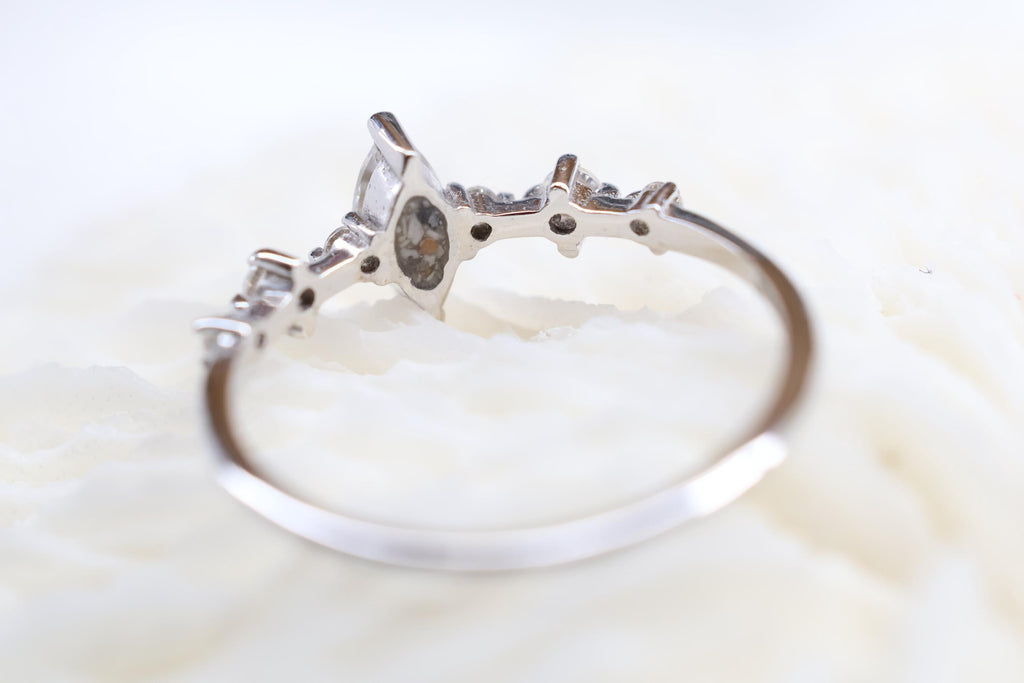 Solid Gold Cremation Marquise CZ Diamond Ring, Half Eternity Band