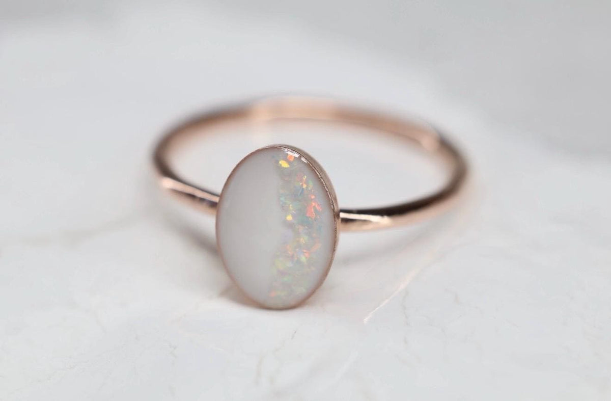 Rainbow Opal Arch Breastmilk Oval Ring