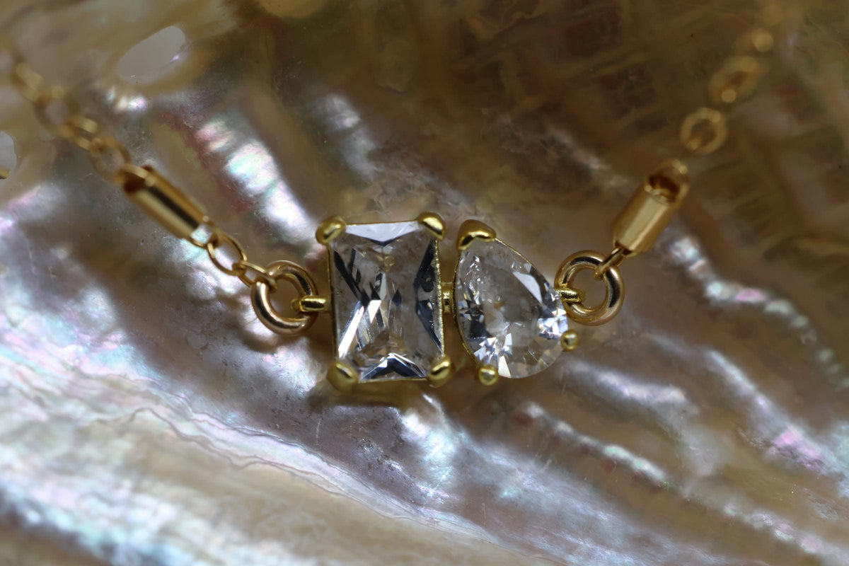 Toi et Moi Cremation Bracelet, Emerald & Pear Cut Ashes CZ Diamonds