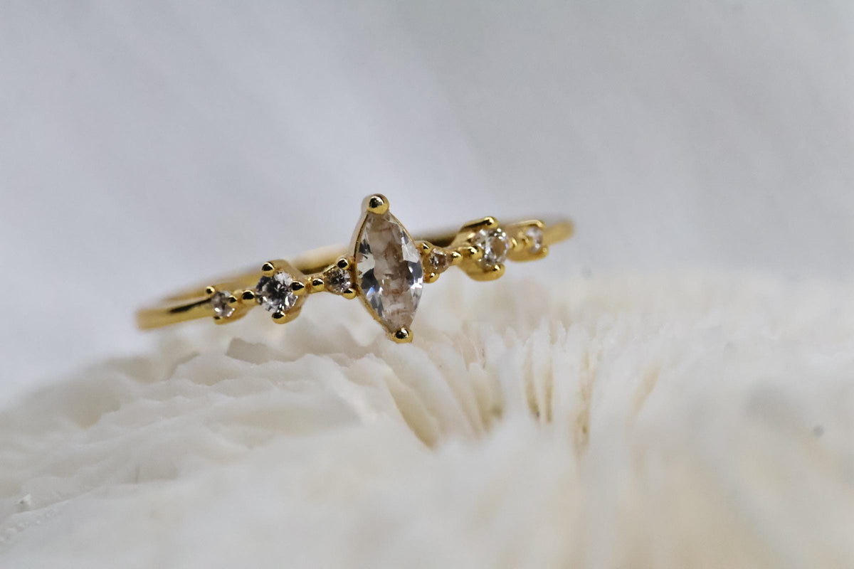 Cremation Marquise CZ Diamond Ring, Ashes Keepsake Ring
