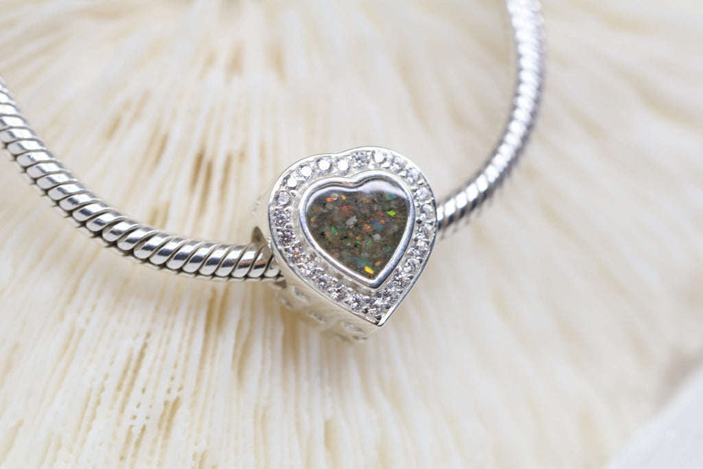 Heart Cremation Charm for Ashes, Sterling Silver European Bracelet Bead