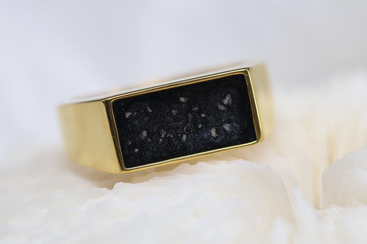 Black Signet Cremation Ring, Chunky Ashes Keepsake