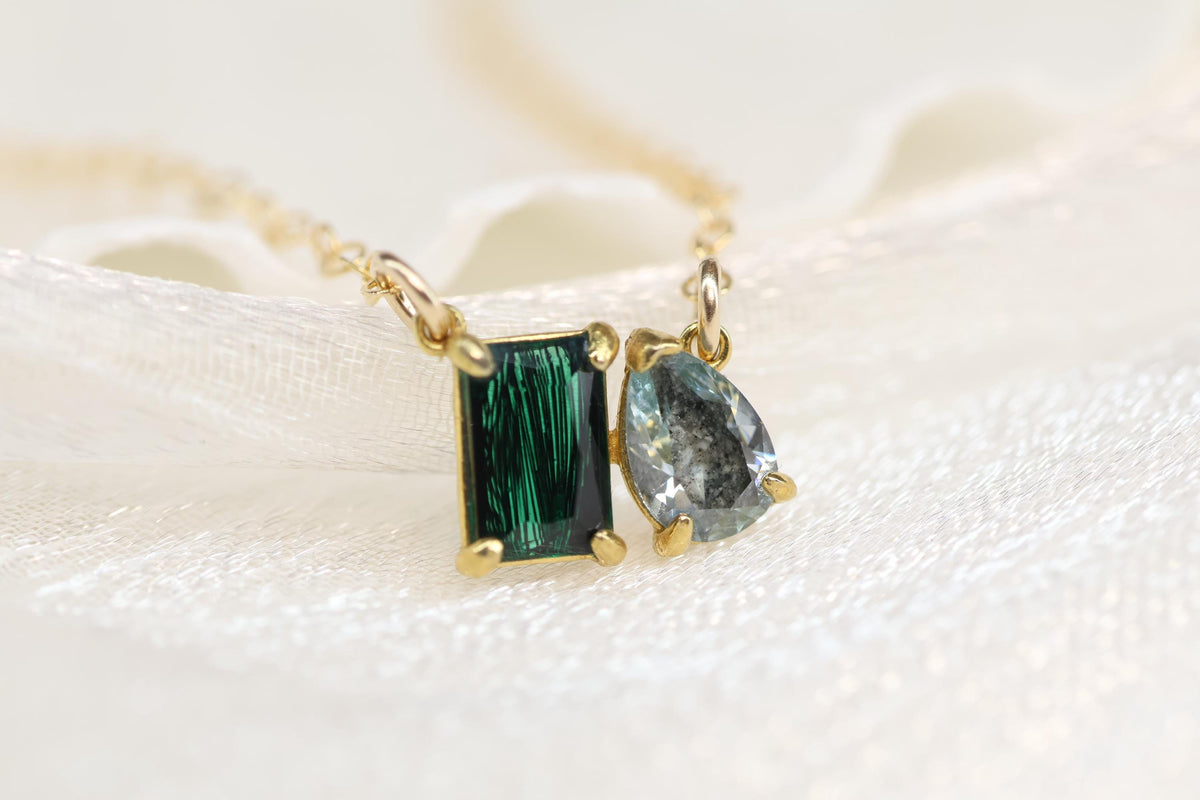 Toi et Moi Ashes and Fur/Hair Necklace, Birthstone Keepsake Necklace