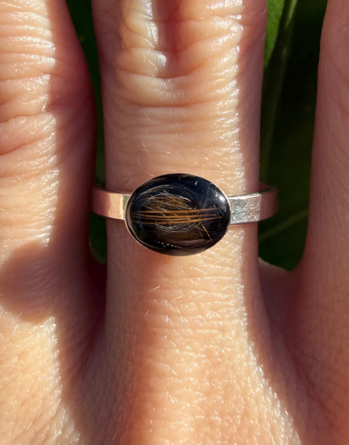 Pet Fur or Hair Sideways Oval Memorial Ring – East-West Ring- Wide Band Ring
