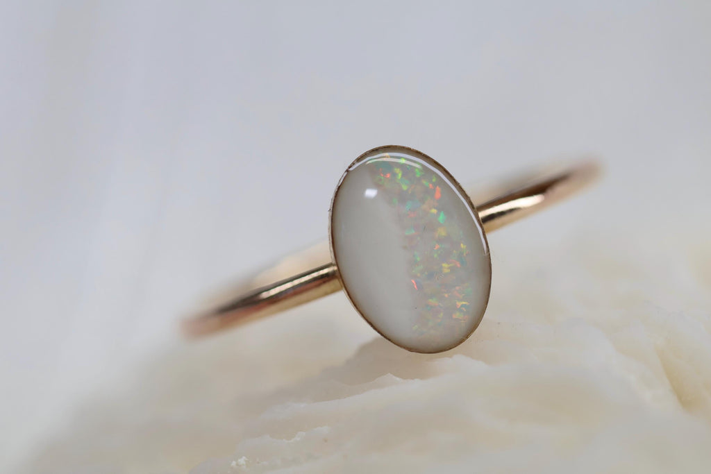 Rainbow Opal Arch Breastmilk Oval Ring