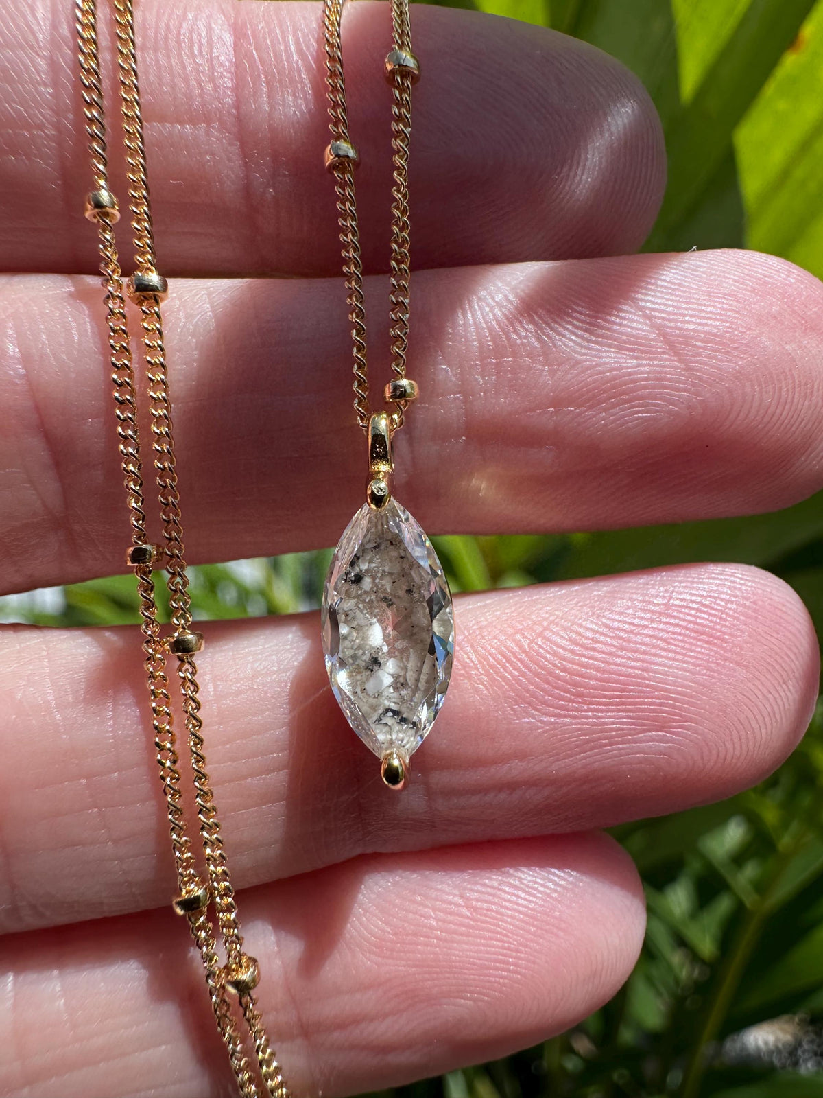 Cremation Ashes Marquise CZ Diamond Necklace on Satellite Chain