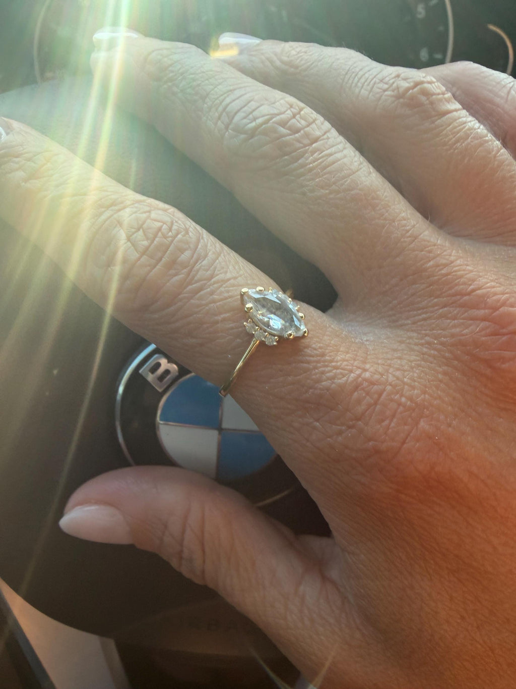 Solid Gold Cremation Ashes Ring, CZ Marquise Memorial Jewelry