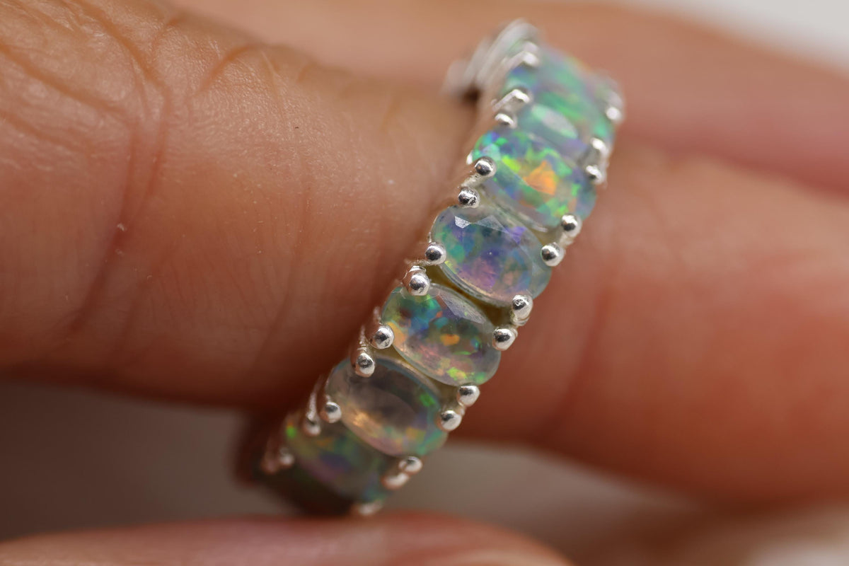 Cremation Ashes Opal Eternity Ring, Fire Opal Cremains Ring, Pet Ashes Ring