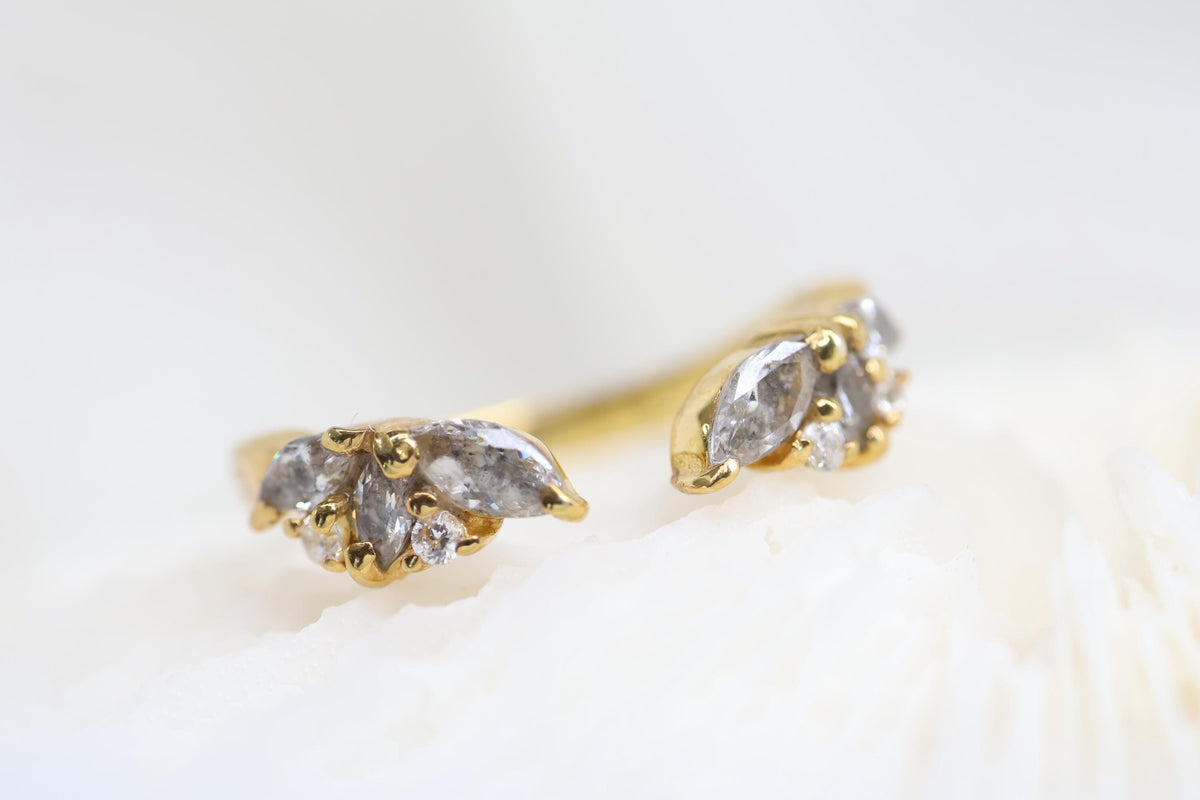 Open Bypass Cremation Ring with Marquise & Round CZ Stones
