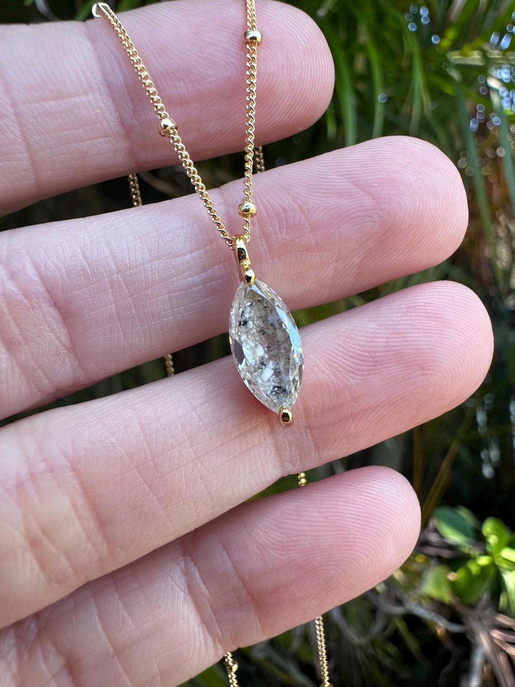 Cremation Ashes Marquise CZ Diamond Necklace on Satellite Chain