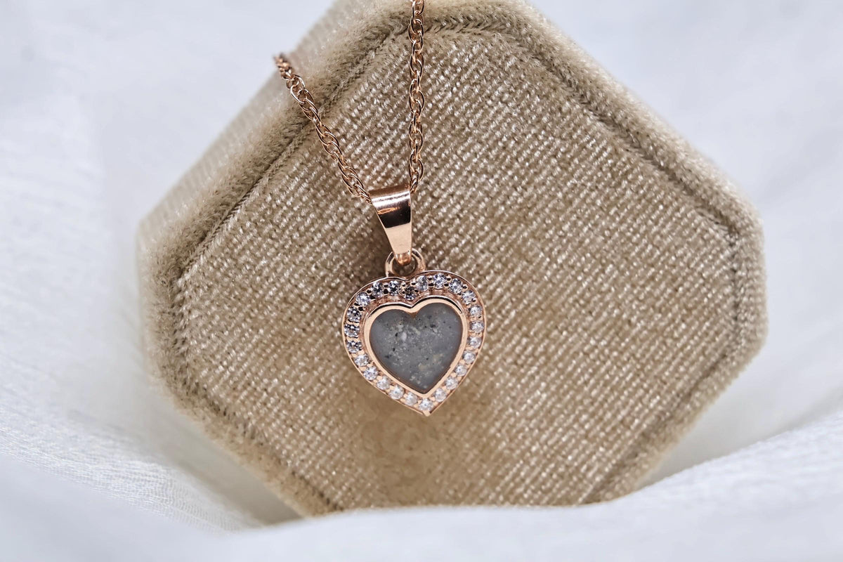 Heart Cremation Necklace, Pave Heart Ashes Jewelry