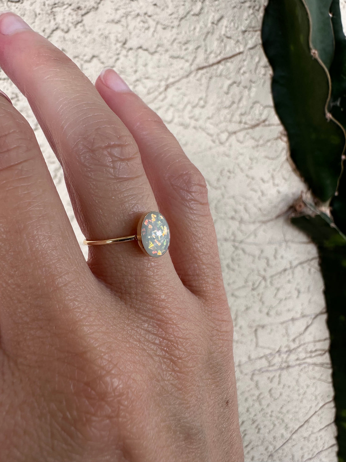 Opal Cremation Ring, White Opal Oval Ashes Ring