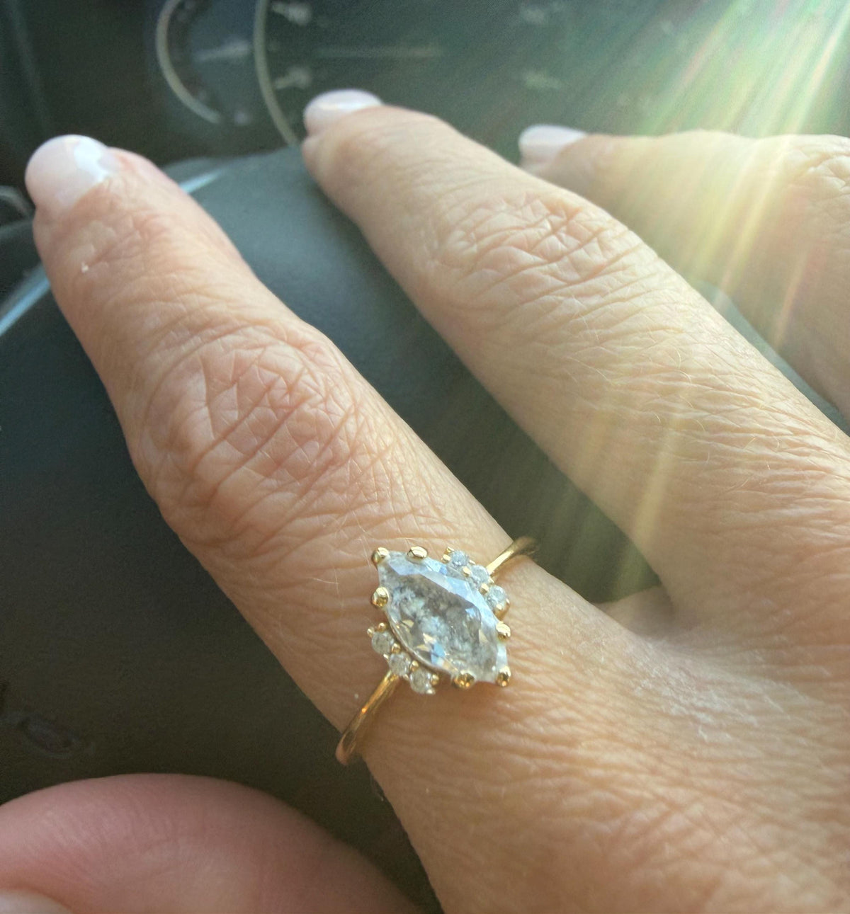 Solid Gold Cremation Ashes Ring, CZ Marquise Memorial Jewelry