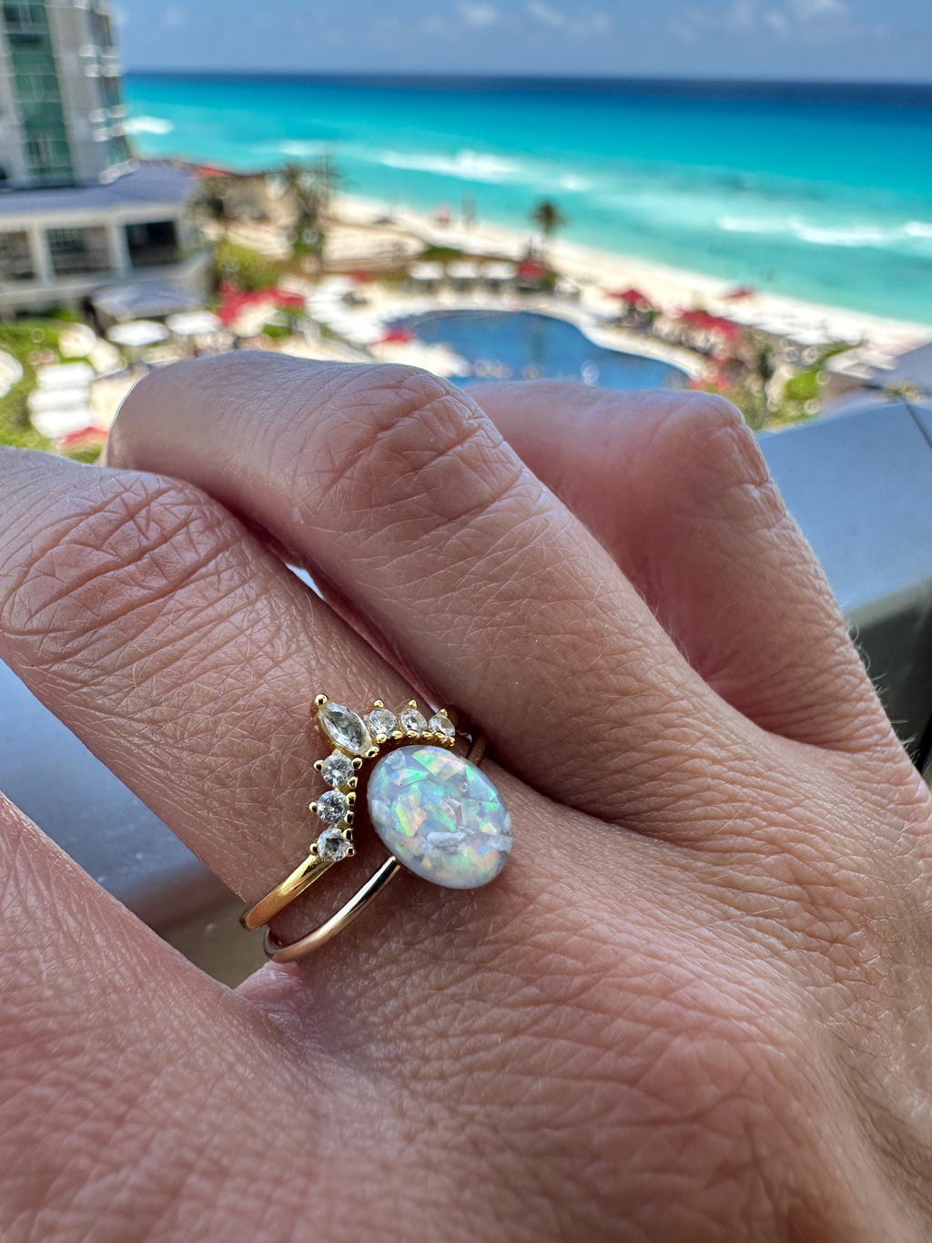 Cremation Crown Ring, Ashes Marquise Cubic Zirconia Stacking Ring