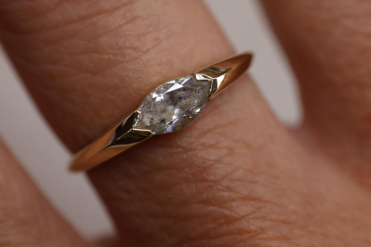 Solid Gold East West Cremation Ashes Ring, Marquise CZ Ring