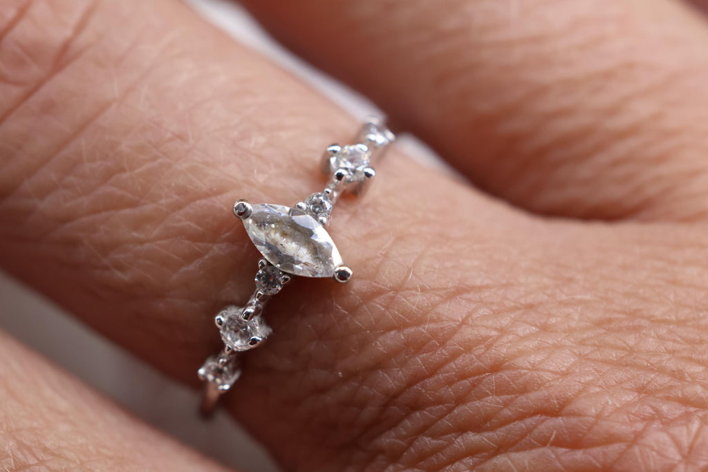 Solid Gold Cremation Marquise CZ Diamond Ring, Half Eternity Band