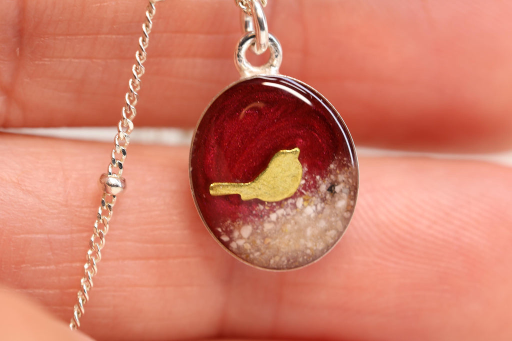 Cardinal Cremation Ash Necklace, Memorial Jewelry