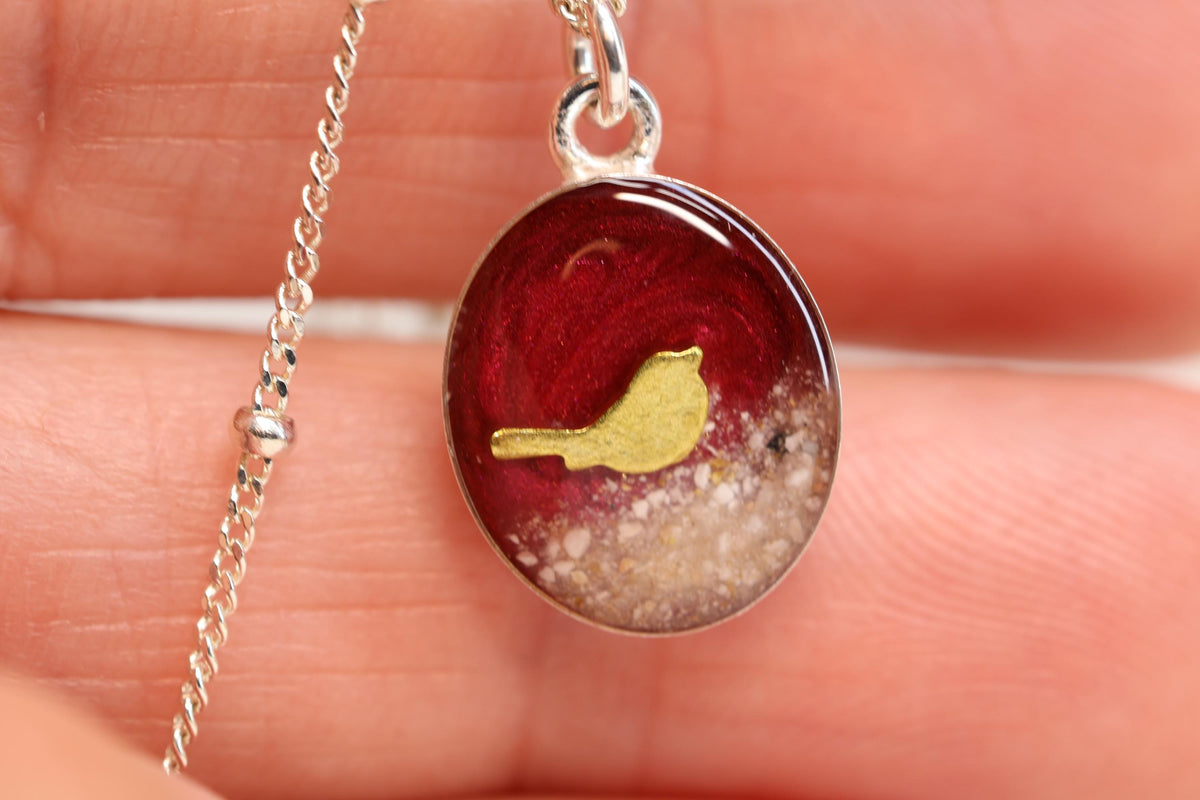 Cardinal Cremation Ash Necklace, Memorial Jewelry