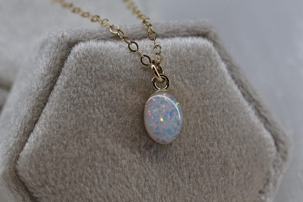Small Oval Cremation Necklace – White Opal Memorial Stone