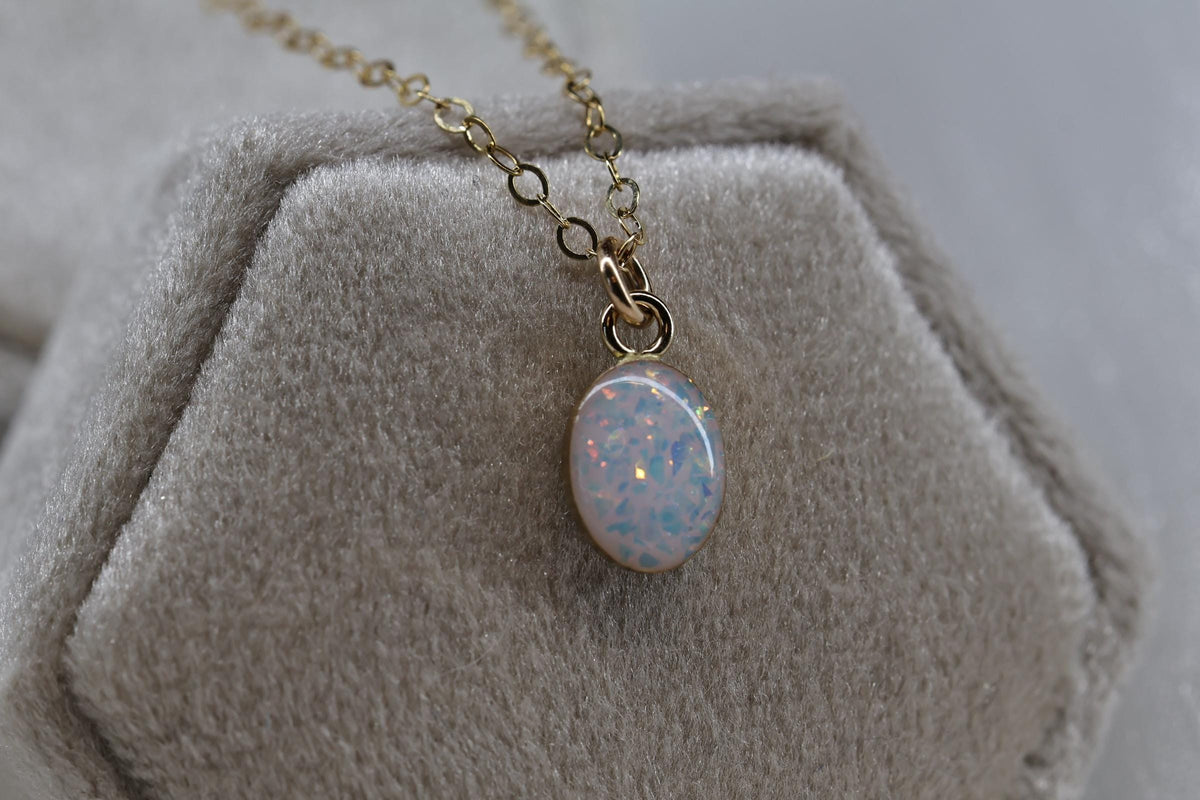 Small Oval Cremation Necklace – White Opal Memorial Stone