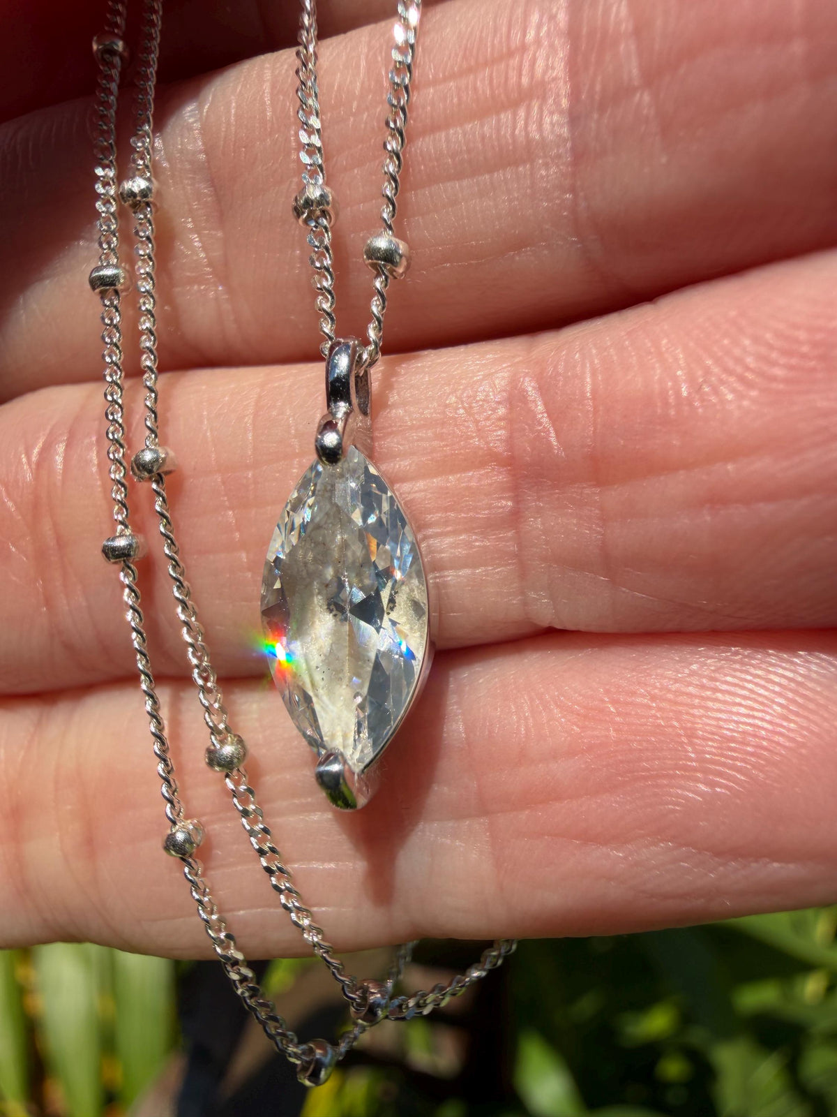 Cremation Ashes Marquise CZ Diamond Necklace on Satellite Chain