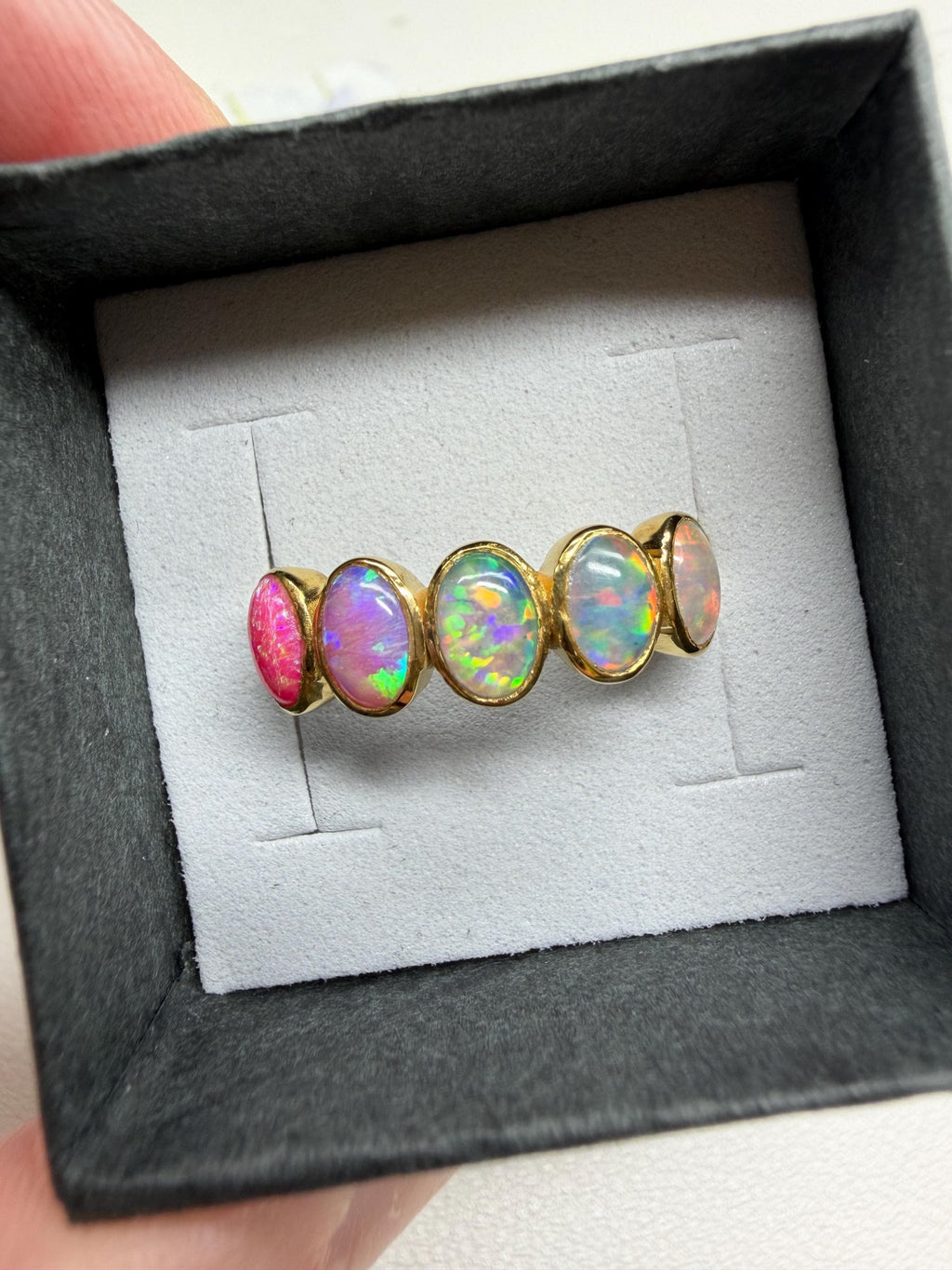 Ombré Opal Cremation Ring, Half Eternity Band Ashes Keepsake Ring