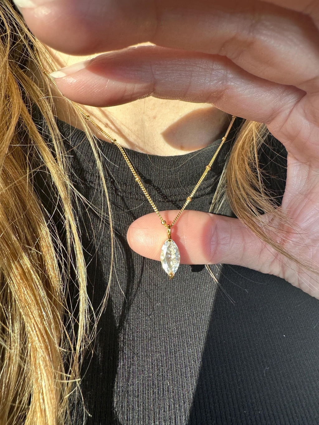 Cremation Ashes Marquise CZ Diamond Necklace on Satellite Chain