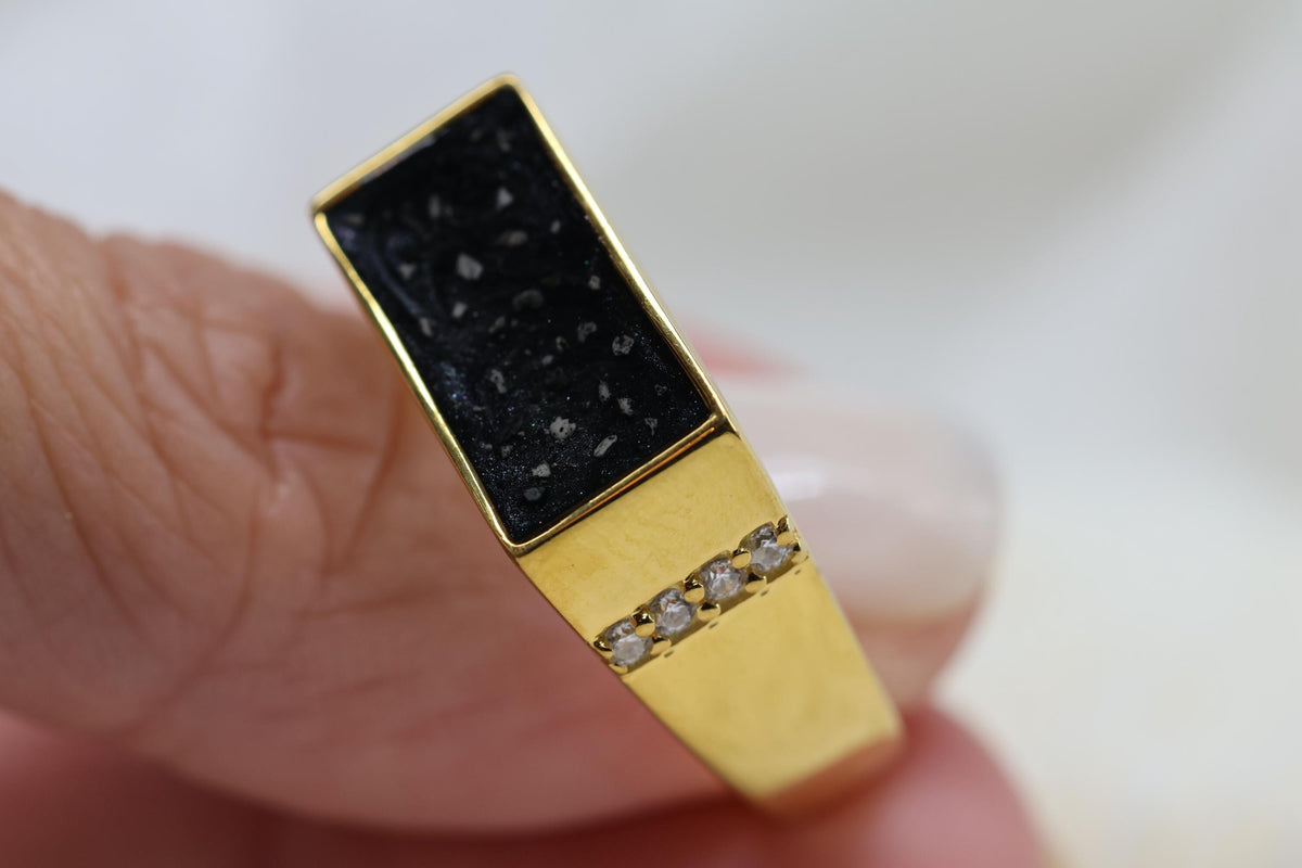 Black Chunky Signet CZ Cremation Ring, Chunky Ashes Keepsake