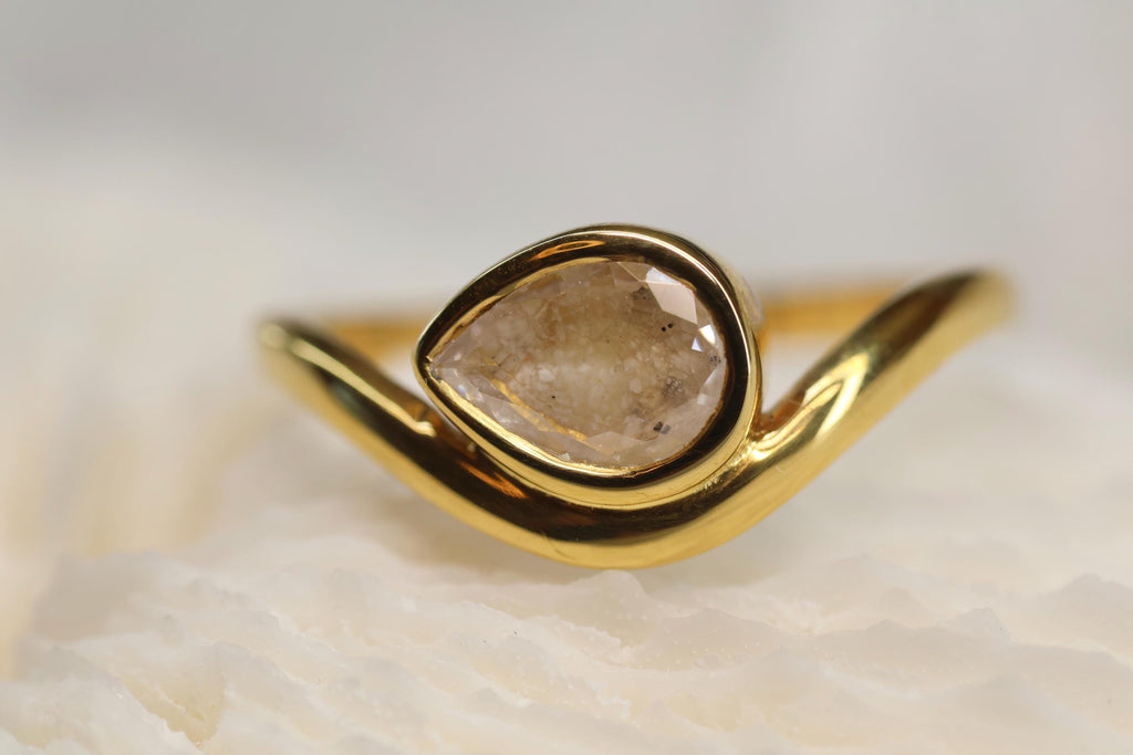 Cremation East West Pear Bezel Ring, Thick Curved Band Memorial Ring