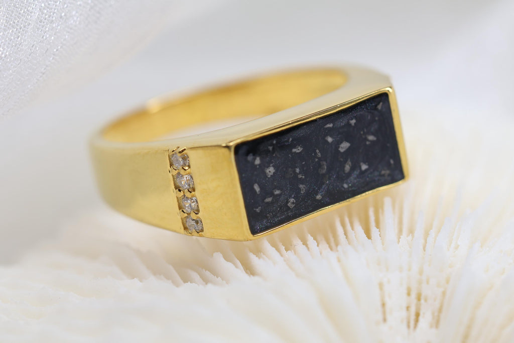 Black Chunky Signet CZ Cremation Ring, Chunky Ashes Keepsake