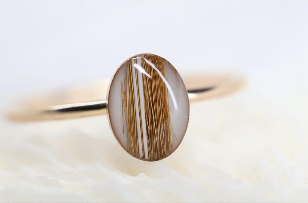 Pet Fur Whisker Keepsake Ring, Resin Stone, Memorial Jewelry