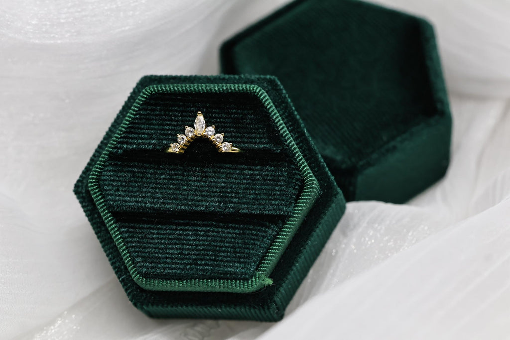 Cremation Crown Ring, Ashes Marquise Cubic Zirconia Stacking Ring