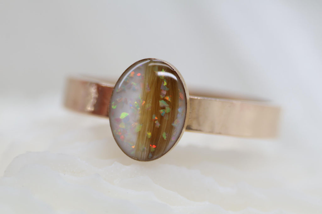 Breastmilk and Opal Wide Band Ring, Baby Hair Ring