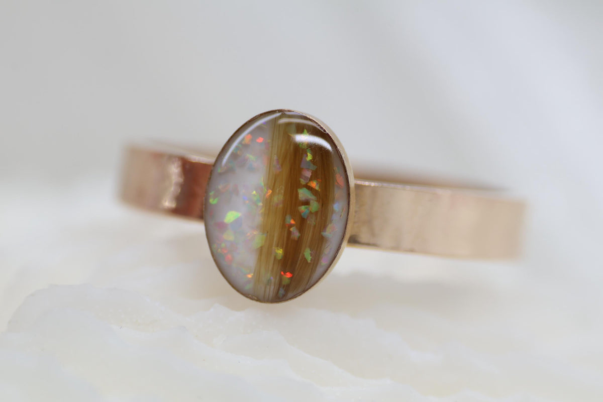 Breastmilk and Opal Wide Band Ring, Baby Hair Ring