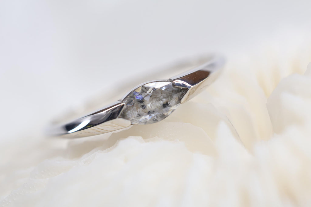 Solid Gold East West Cremation Ashes Ring, Marquise CZ Ring