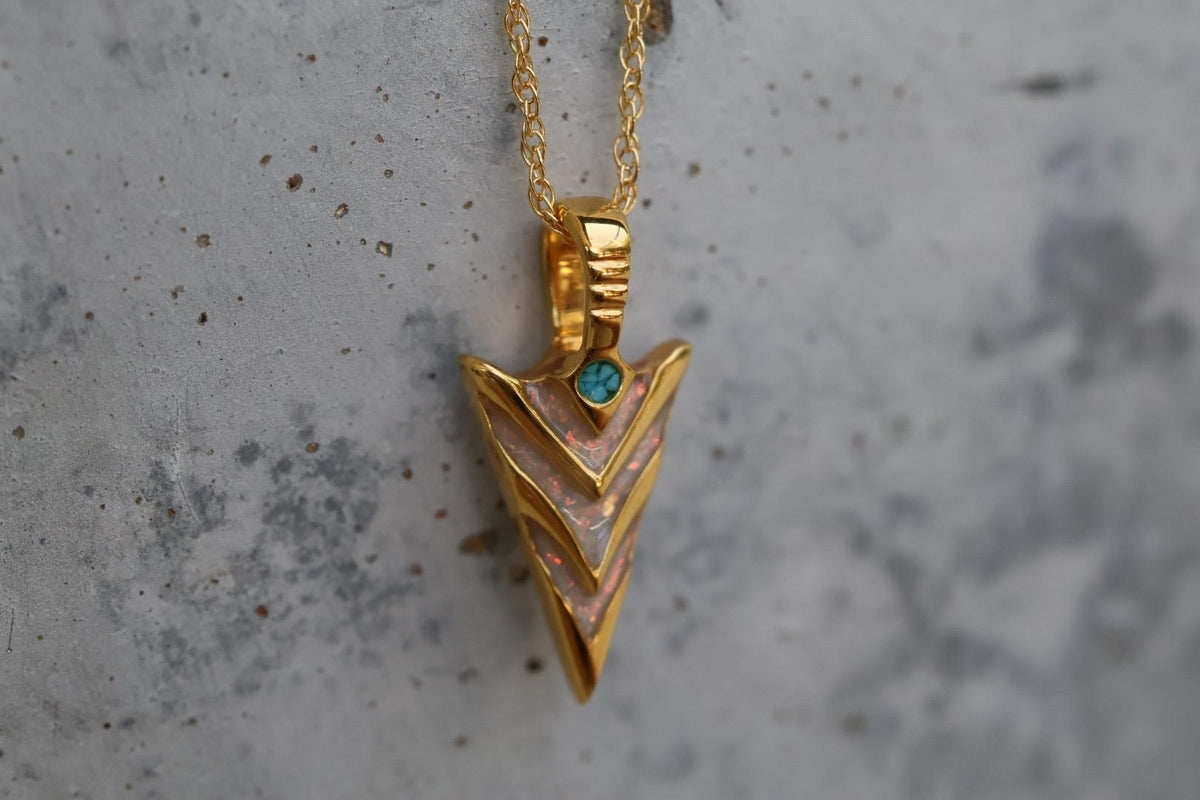 Cremation Ashes Arrowhead Necklace – Ashes Memorial Jewelry with Turquoise & Opal