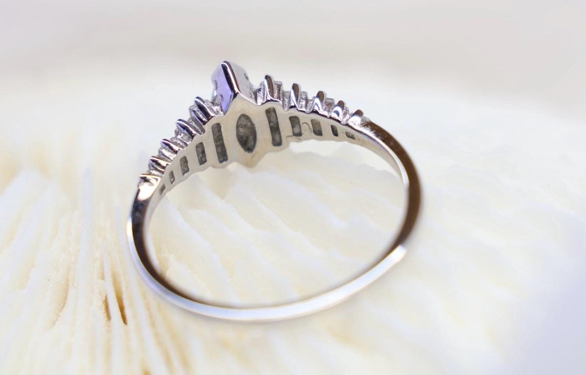 Cremation Ashes Ring, Art Deco Jewelry, Marquise CZ Halo Memorial Ring