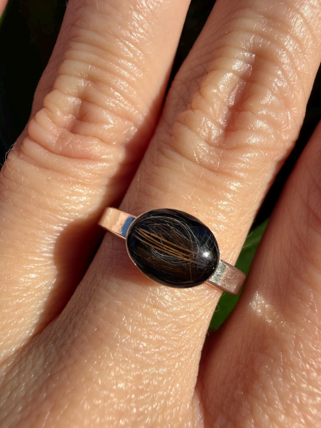 Pet Fur or Hair Sideways Oval Memorial Ring – East-West Ring- Wide Band Ring