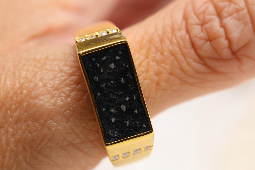 Black Chunky Signet CZ Cremation Ring, Chunky Ashes Keepsake