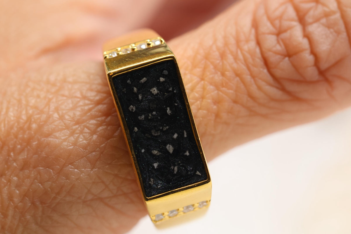 Black Chunky Signet CZ Cremation Ring, Chunky Ashes Keepsake