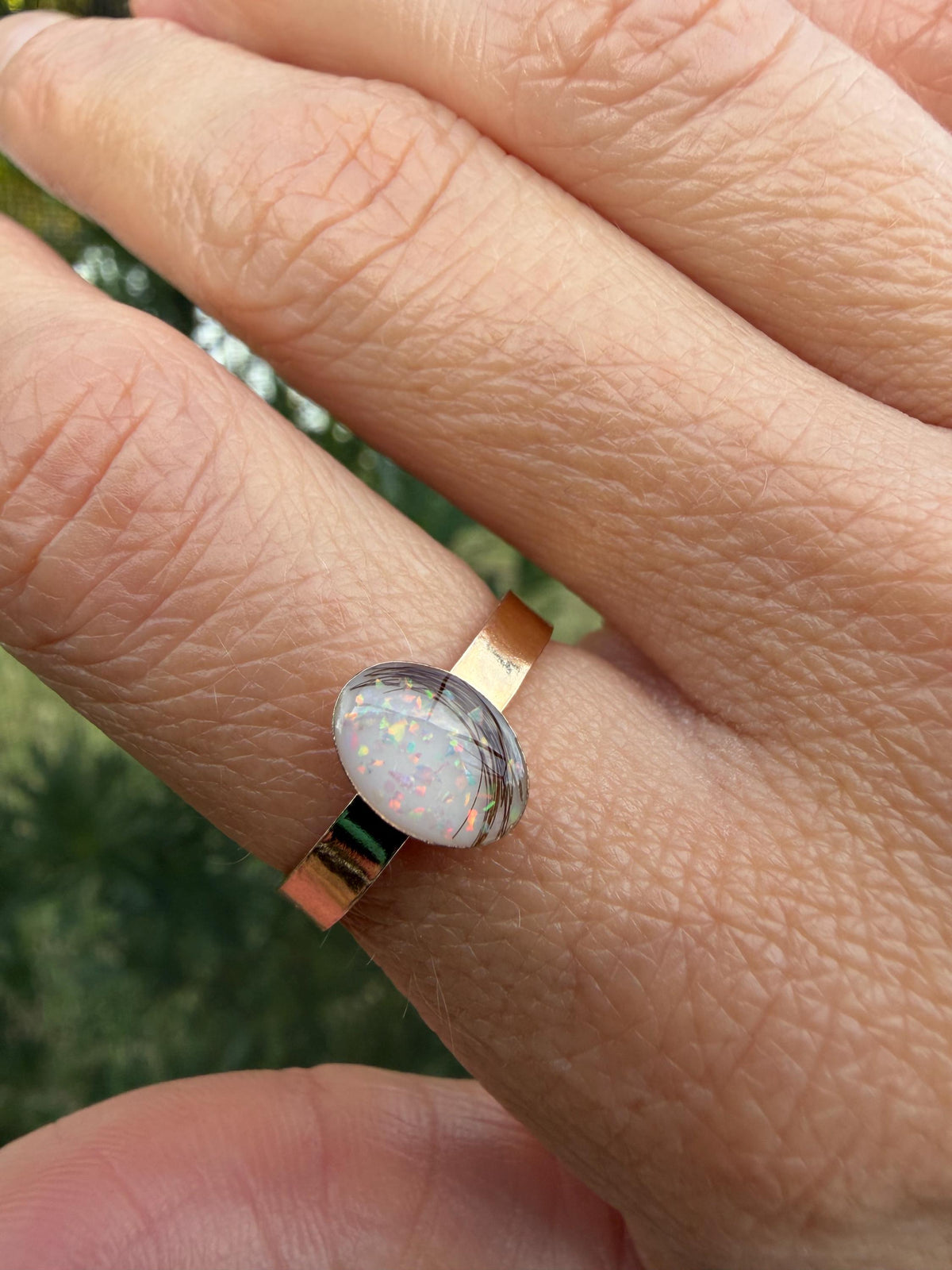 Breastmilk and Opal Wide Band Ring, Baby Hair Ring