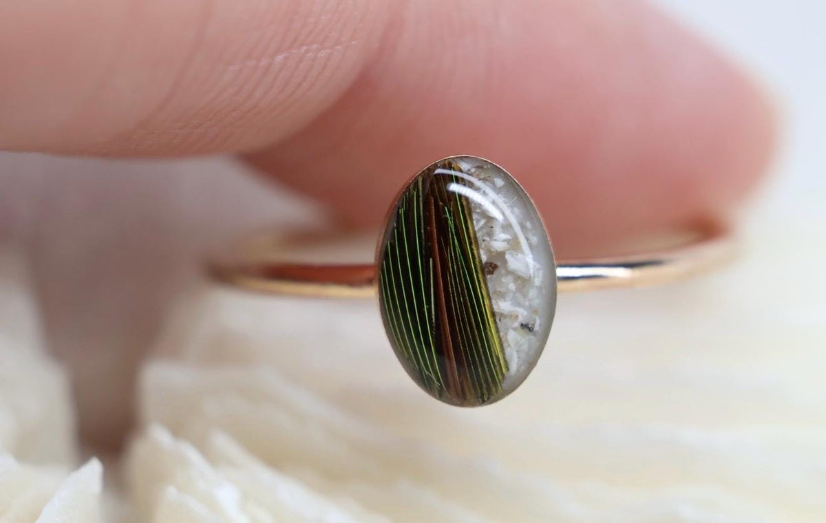 Feather Cremation Ashes Ring, Pet Bird Keepsake, Bird Urn, Bird Memorial Ring