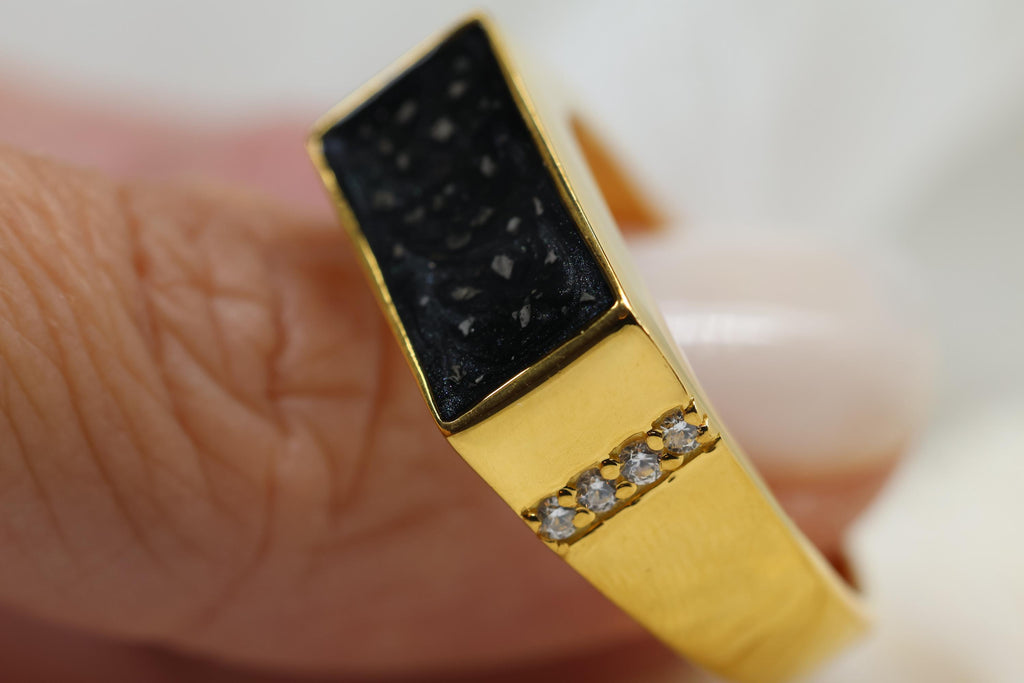 Black Chunky Signet CZ Cremation Ring, Chunky Ashes Keepsake