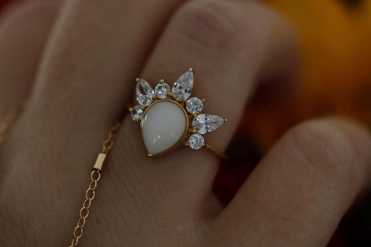 Crowned Pear Cut Breastmilk Keepsake Ring