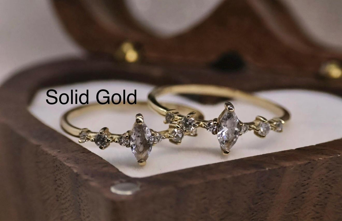 Solid Gold Cremation Marquise CZ Diamond Ring, Half Eternity Band